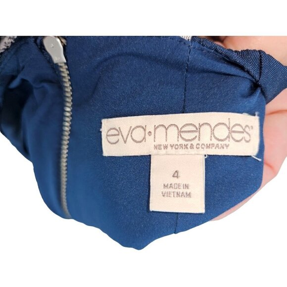 Eva Mendes Cut Out Dress Size 4 Crinkle Textured Floral Stretch Umbrella Blue - Picture 9 of 15